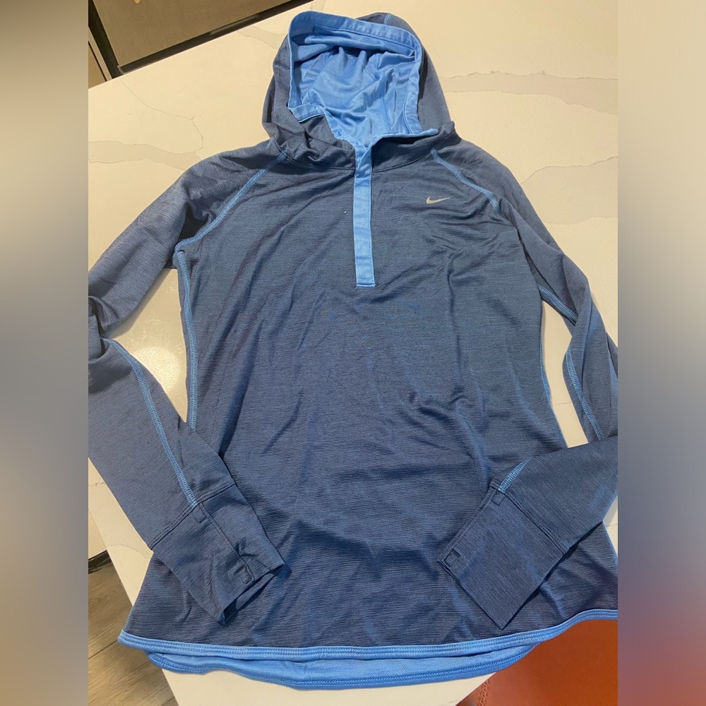 Nike Blue Hooded Performance Quarter-Placket Top
